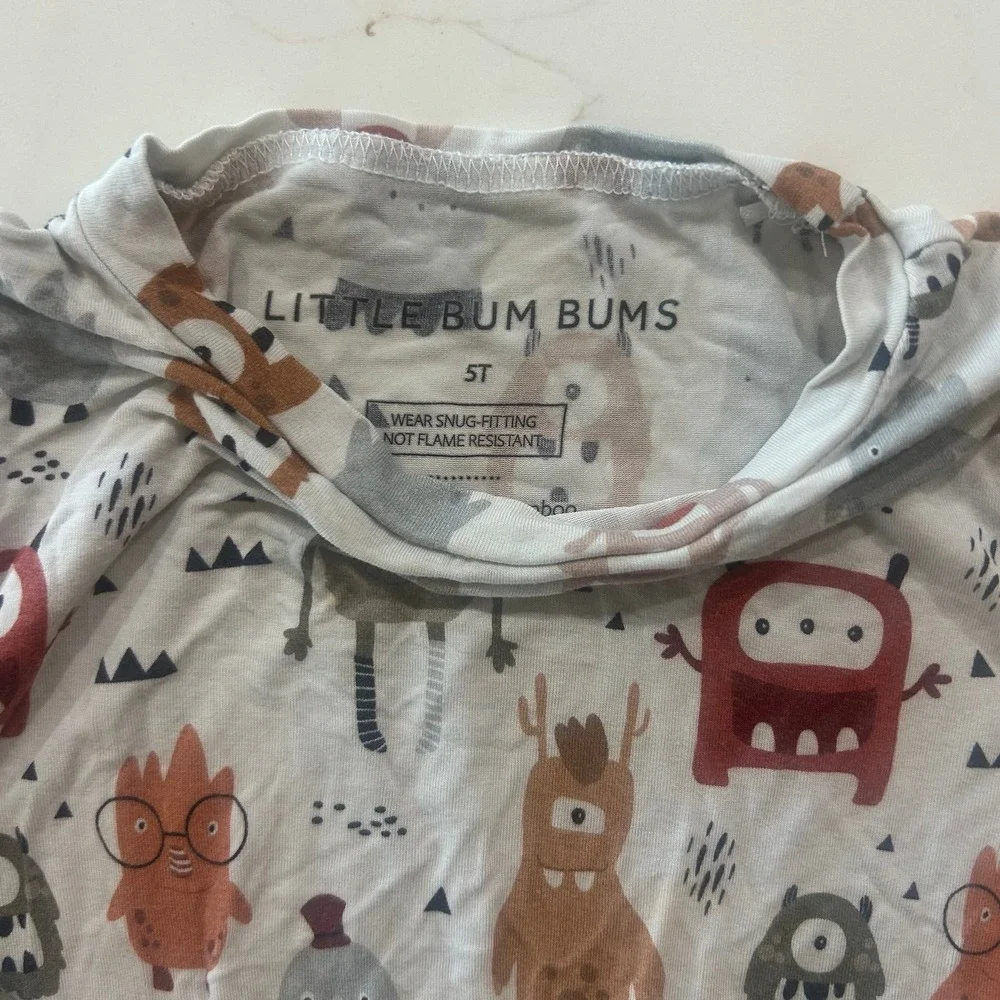 Little Bum Bums (Bums & Roses) Monster Bamboo Pajamas Set Size 5T